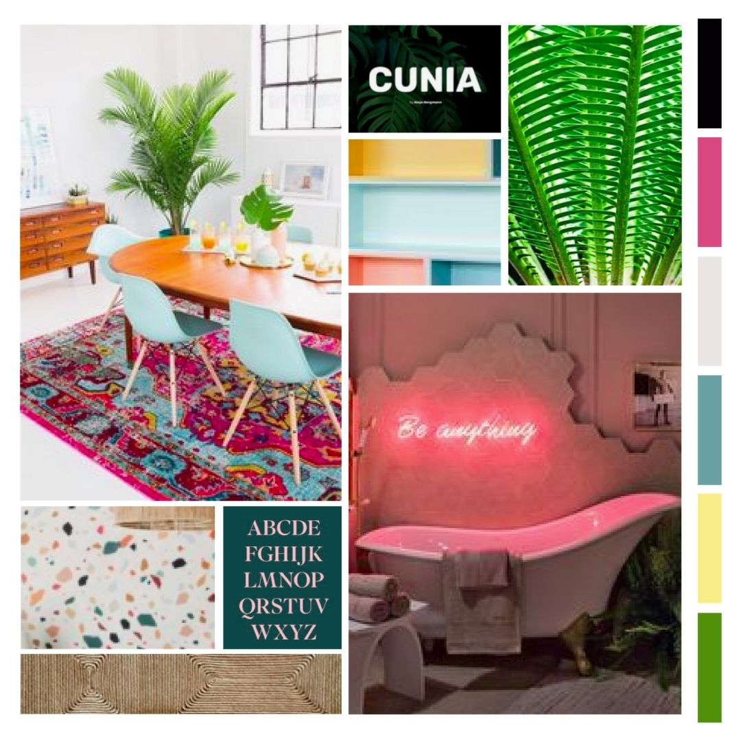 Brand Design Mood Board From Pinterest showing a bold and bright brand identity