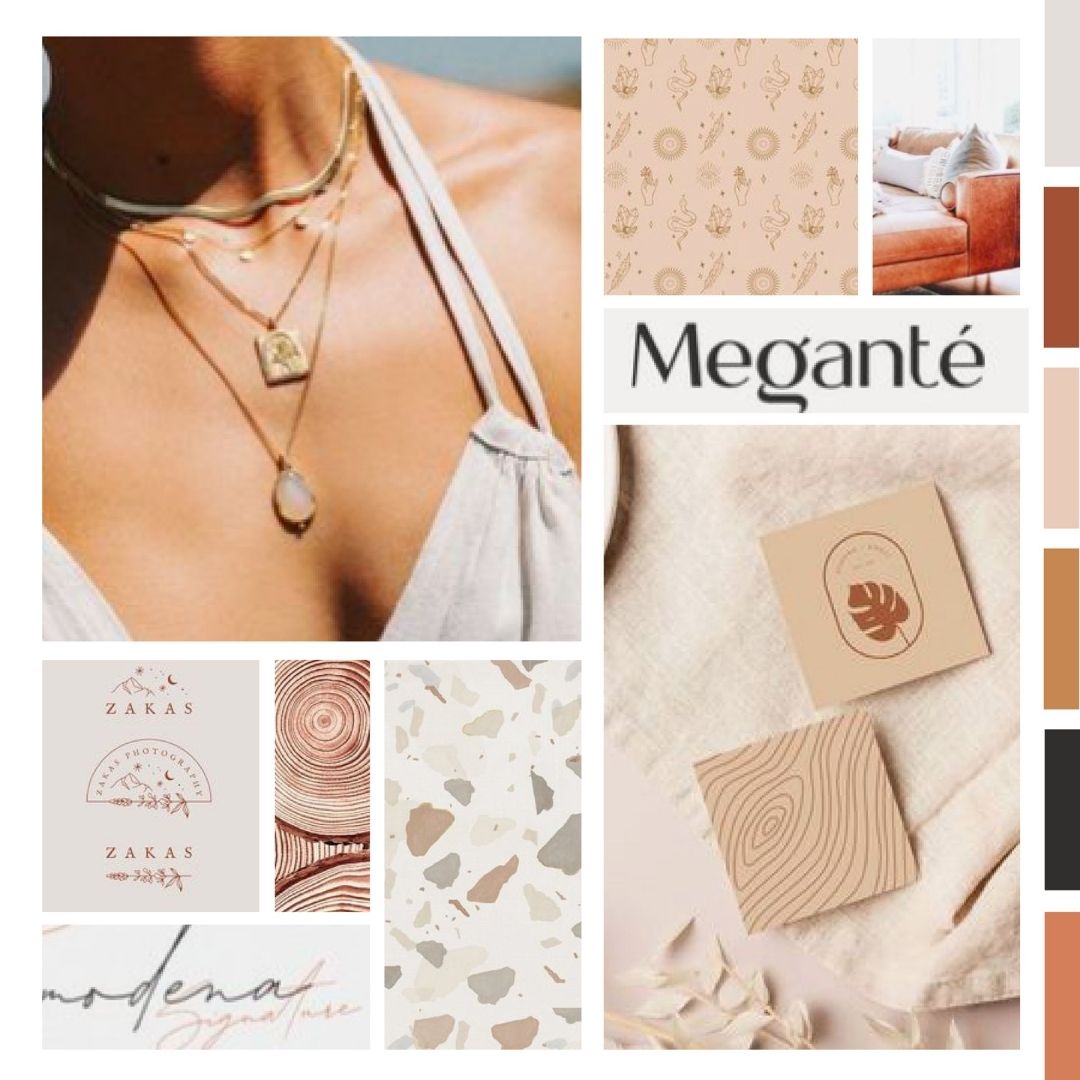 Brand Design Mood Board From Pinterest showing a boho, warm brand identity